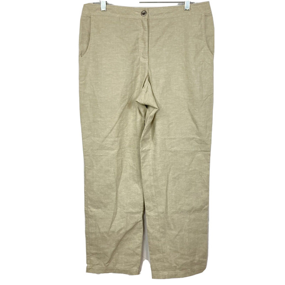 ExOfficio Pants Womens Sz 10 Beige Linen Stretch Waist Relaxed Straight Leg - Picture 1 of 12